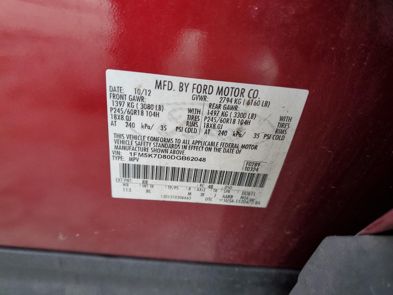 2013 Ford Explorer VIN 1FM5K7D80DGB62048 Copart auction photo, front end damage thumbnail 13