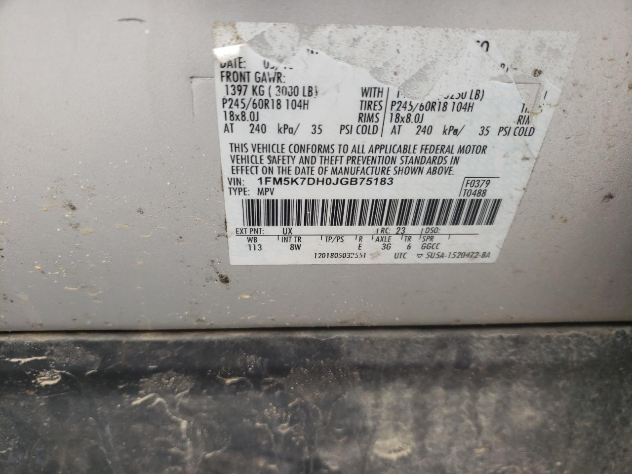 2018 Ford Explorer VIN 1FM5K7DH0JGB75183 Copart auction photo, minor dent/scratches damage thumbnail 13
