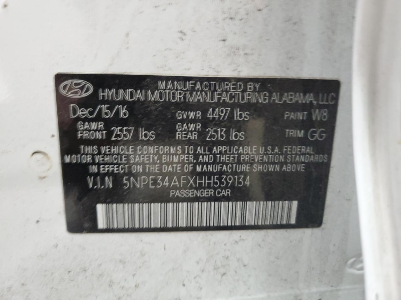 2017 Hyundai Sonata VIN 5NPE34AFXHH539134 Copart auction photo, vandalism damage thumbnail 12