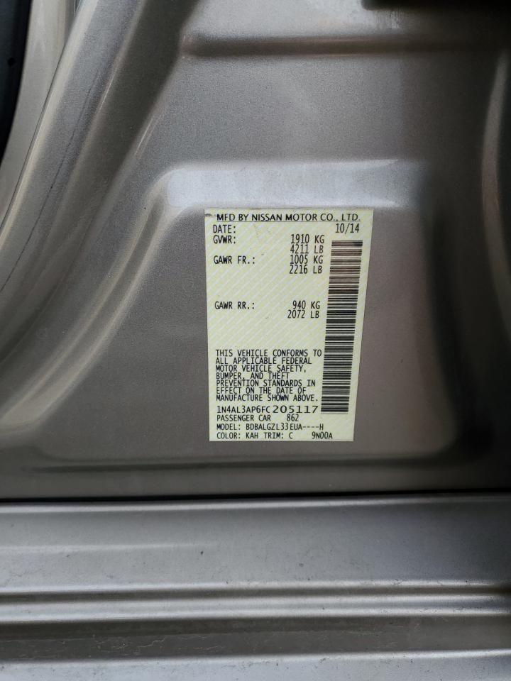 2015 Nissan Altima VIN 1N4AL3AP6FC205117 Copart auction photo, rear end damage thumbnail 14