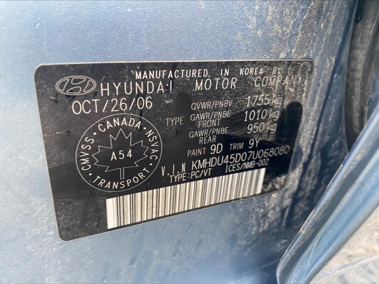 2007 Hyundai Elantra VIN KMHDU45D07U068080 Copart auction photo, side damage thumbnail 12