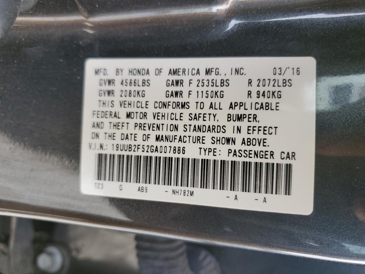 2016 Acura TLX VIN 19UUB2F52GA007886 Copart auction photo, front end damage thumbnail 12