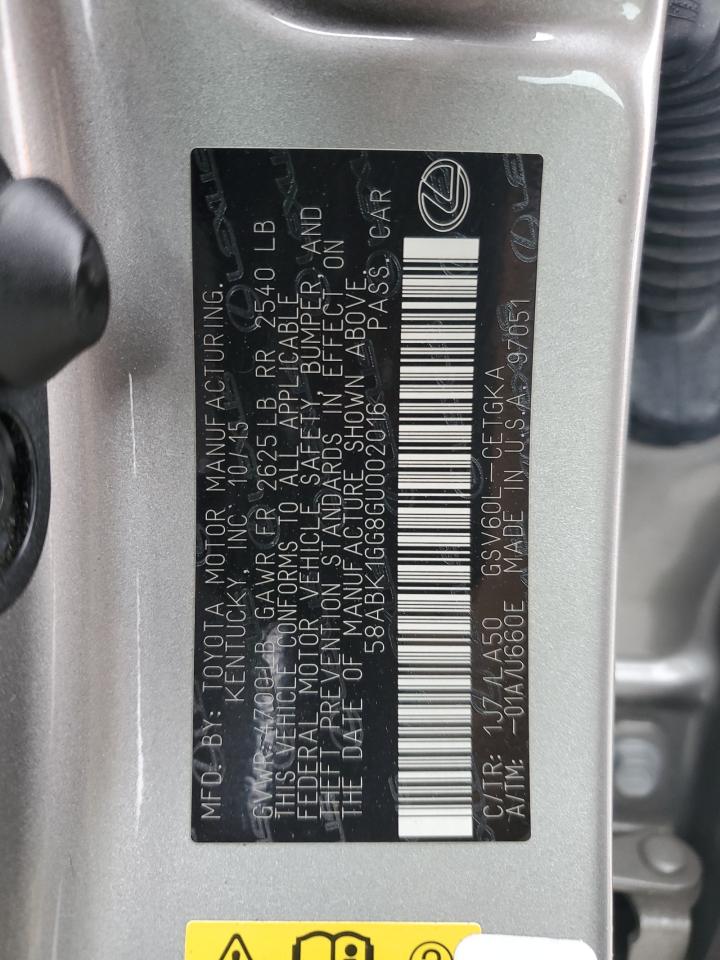 2016 Lexus ES VIN 58ABK1GG8GU002016 Copart auction photo, side damage thumbnail 14