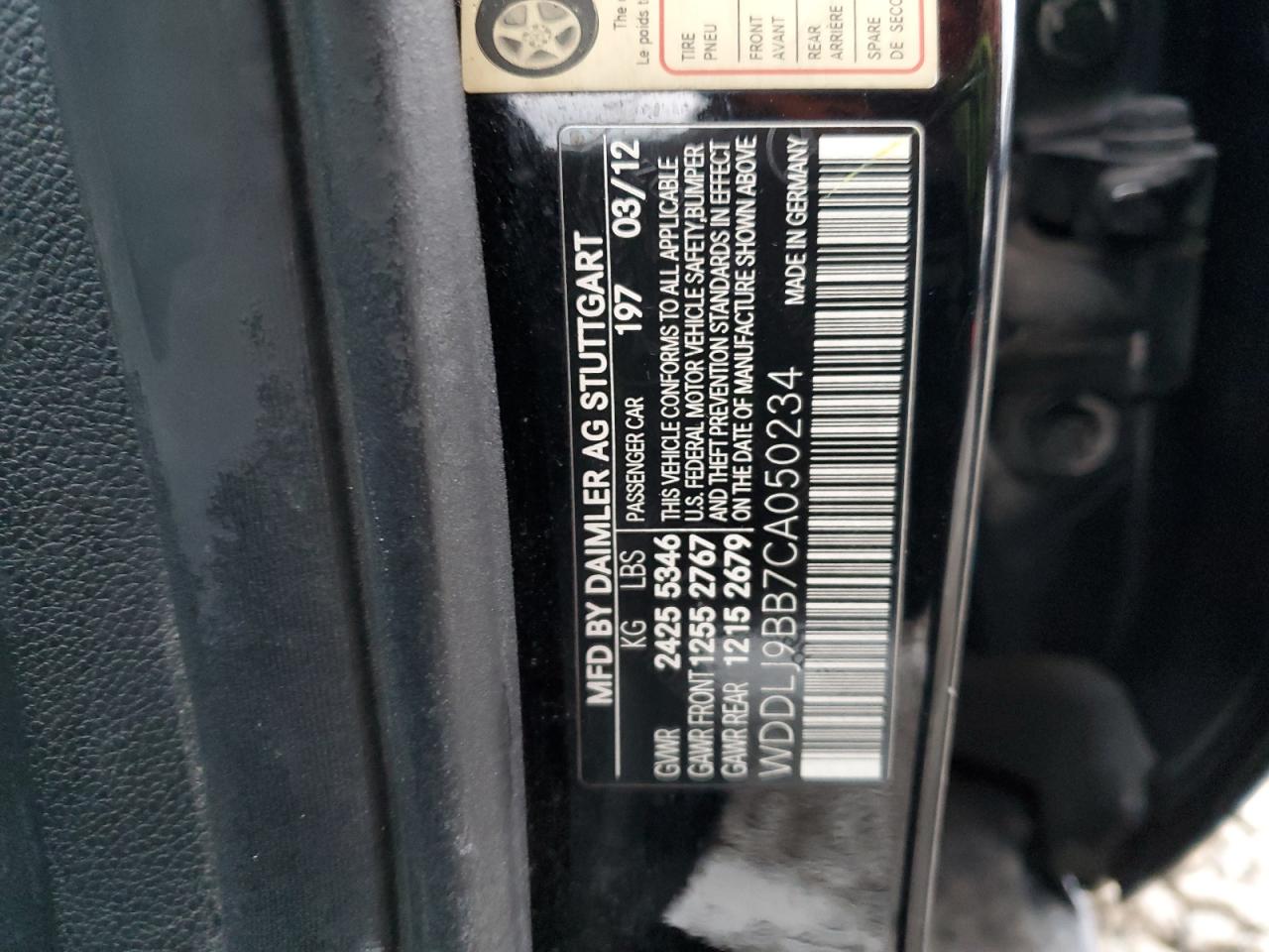 2012 Mercedes-Benz Cls-klasse VIN WDDLJ9BB7CA050234 Copart auction photo, mechanical damage thumbnail 12