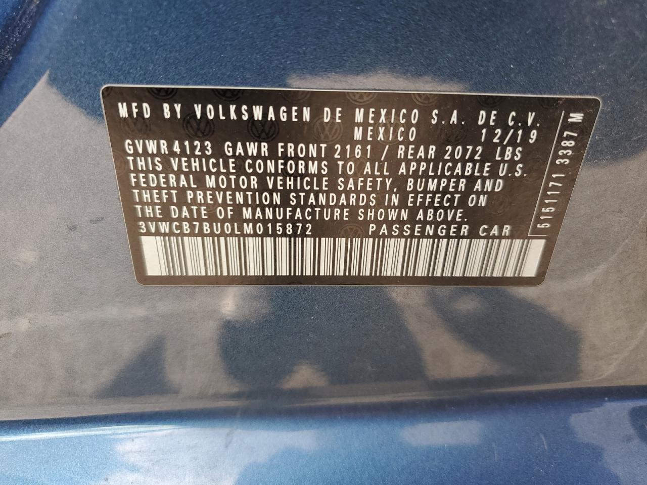 2020 Volkswagen Jetta VIN 3VWCB7BU0LM015872 Copart auction photo, rear end damage thumbnail 14