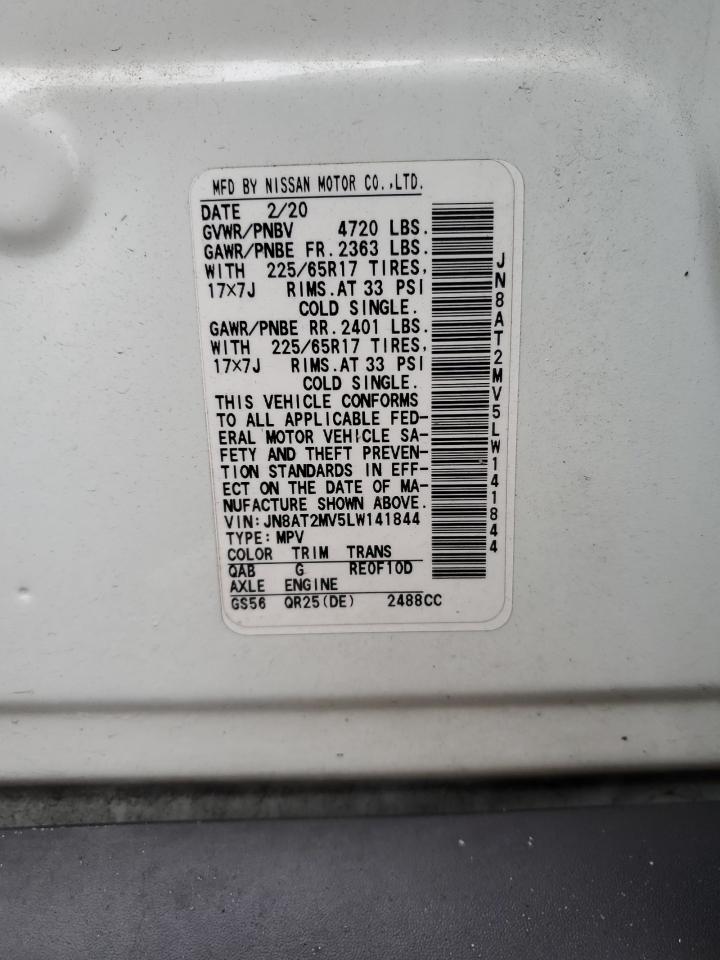 2020 Nissan Rogue VIN JN8AT2MV5LW141844 Copart auction photo, side / undercarriage damage thumbnail 13