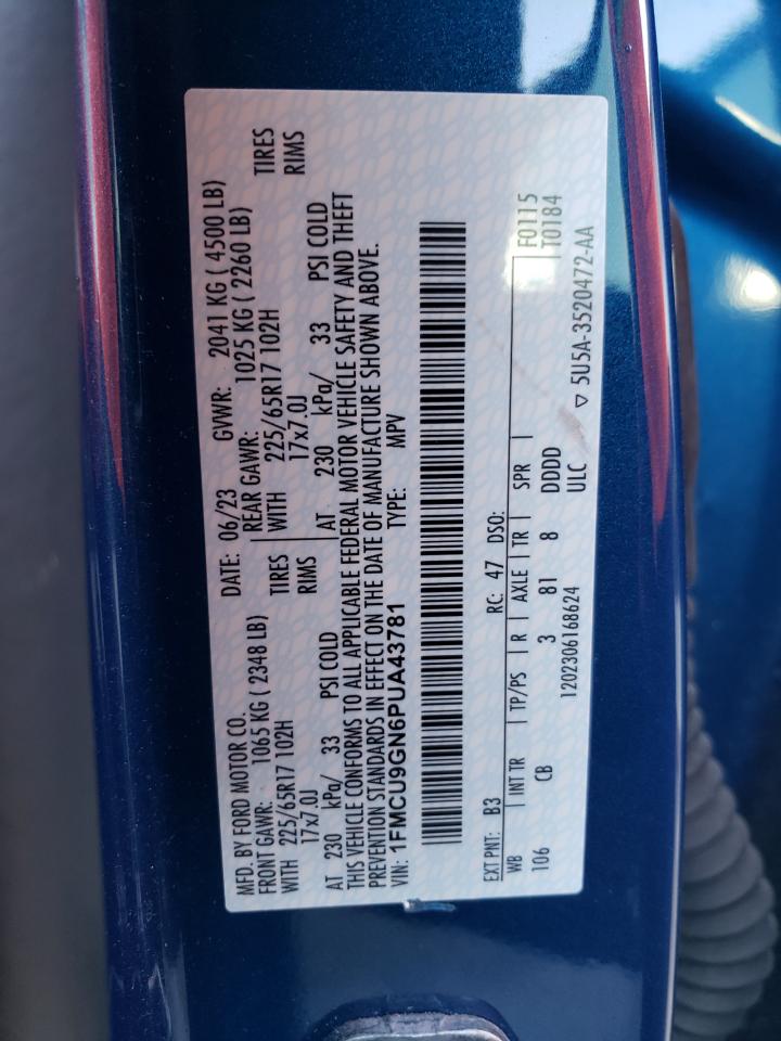 2023 Ford Escape VIN 1FMCU9GN6PUA43781 Copart auction photo, front end damage thumbnail 13