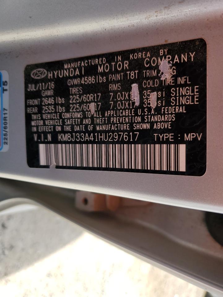 2017 Hyundai Tucson VIN KM8J33A41HU297617 Copart auction photo, rear end damage thumbnail 12