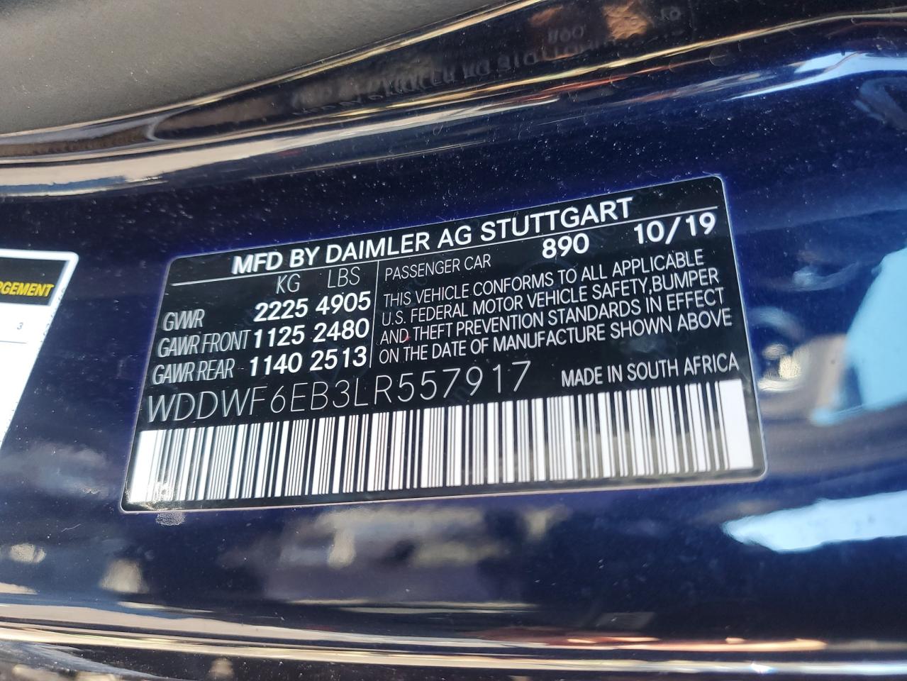 2020 Mercedes-Benz C-klasse VIN WDDWF6EB3LR557917 Copart auction photo, side / minor dent/scratches damage thumbnail 14