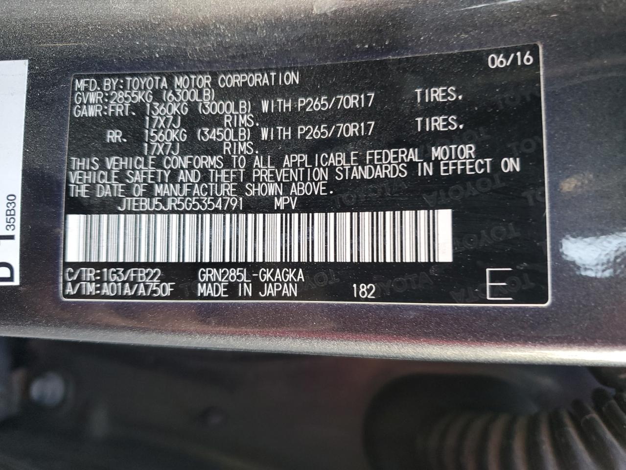 2016 Toyota 4Runner VIN JTEBU5JR5G5354791 Copart auction photo, front end damage thumbnail 14