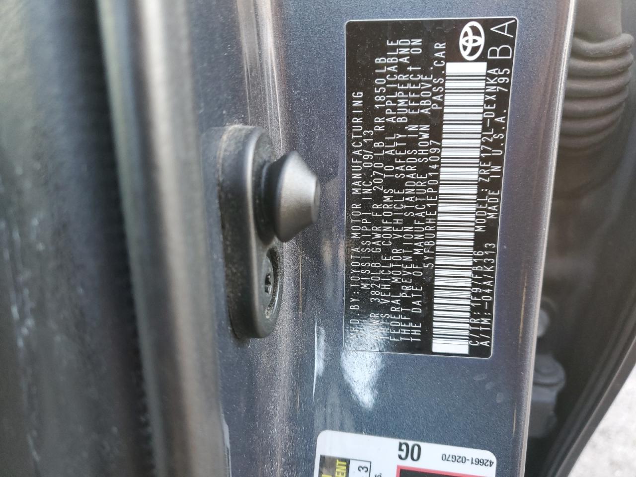 2014 Toyota Corolla VIN 5YFBURHE1EP014097 Copart auction photo, front end damage thumbnail 12