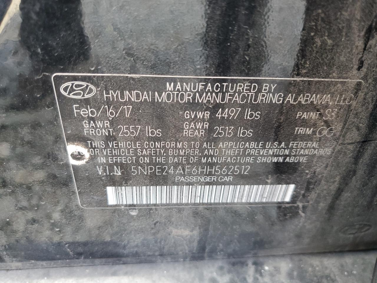 2017 Hyundai Sonata VIN 5NPE24AF6HH562512 Copart auction photo, all over damage thumbnail 14