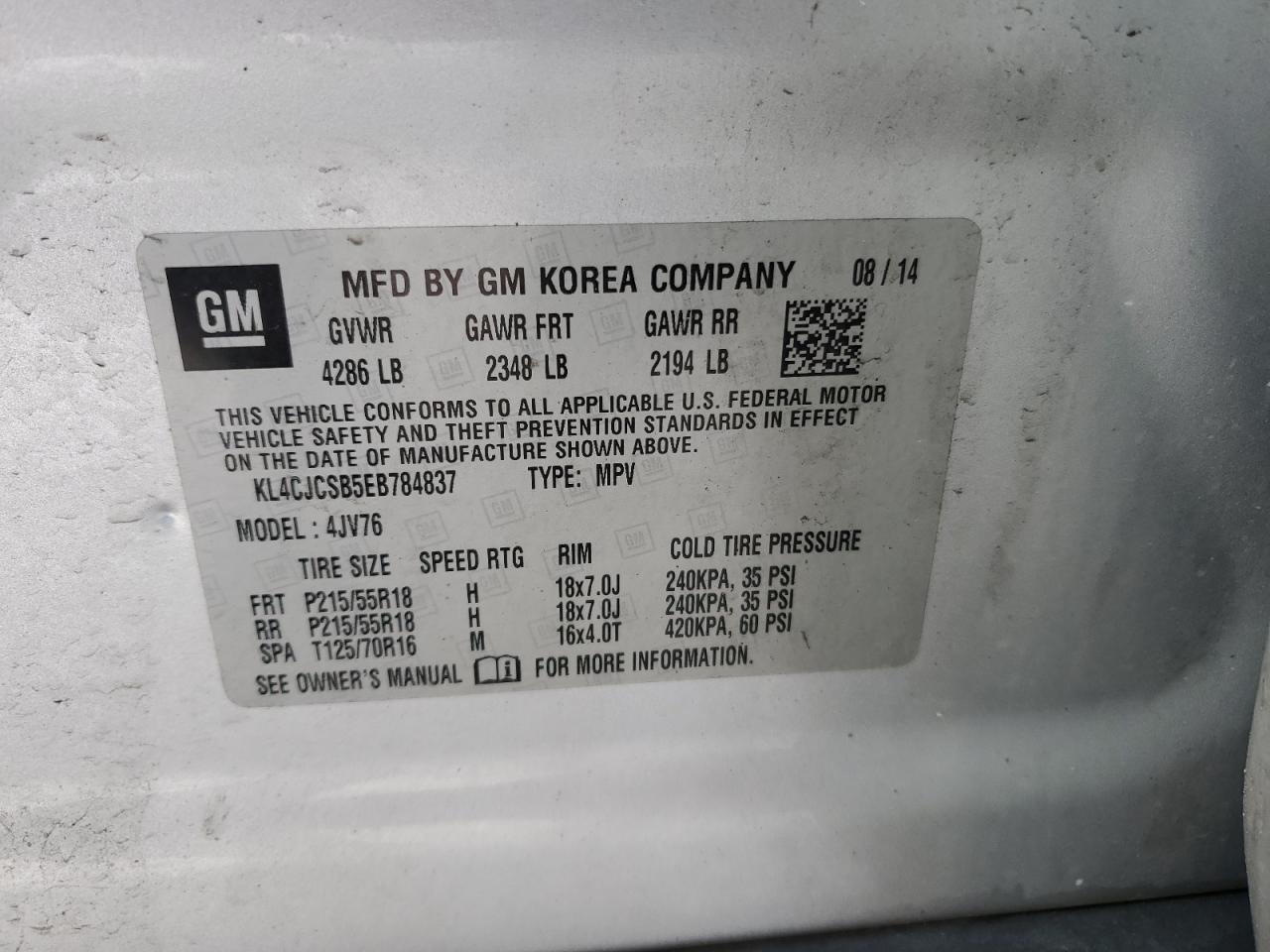 2014 Buick Encore VIN KL4CJCSB5EB784837 Copart auction photo, front end damage thumbnail 13