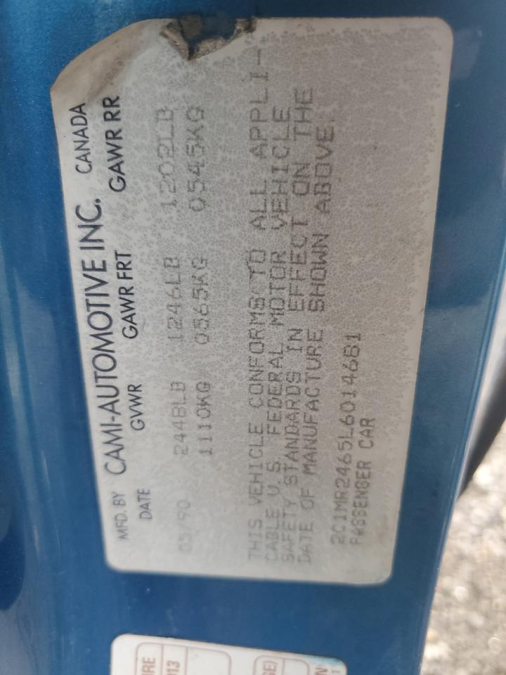 1990 GEO Metro VIN 2C1MR2465L6014681 Copart auction photo, front end damage thumbnail 14