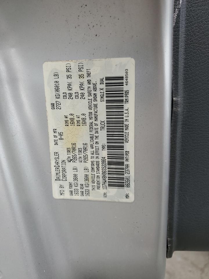 2006 Dodge Dakota VIN 1D7HW48N96S522864 Copart auction photo, side damage thumbnail 12