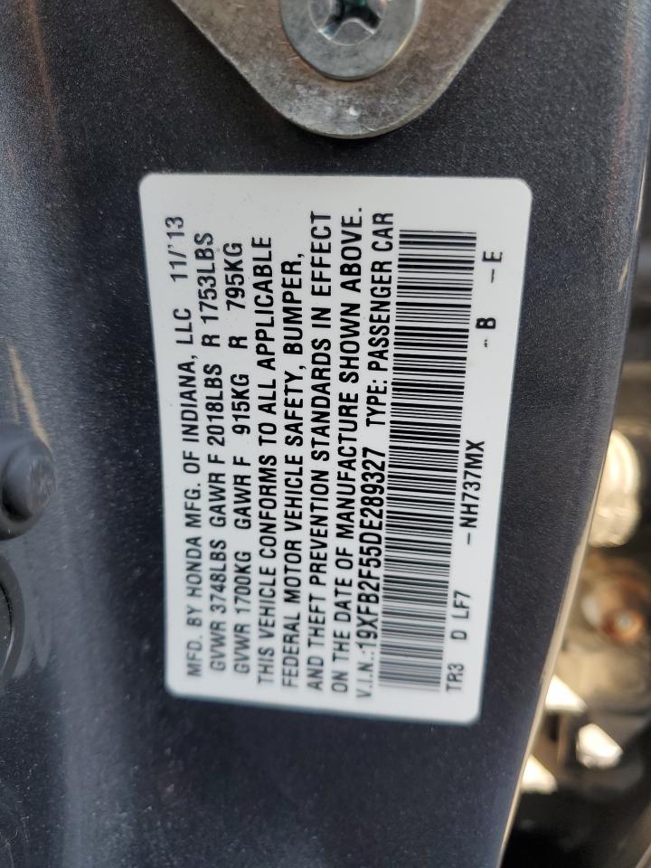2013 Honda Civic VIN 19XFB2F55DE289327 Copart auction photo, rear end / minor dent/scratches damage thumbnail 12