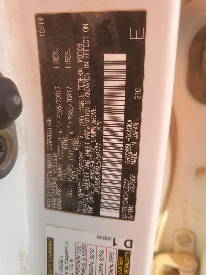 2020 Toyota 4Runner VIN JTEBU5JR6L5759777 Copart auction photo, all over damage thumbnail 13