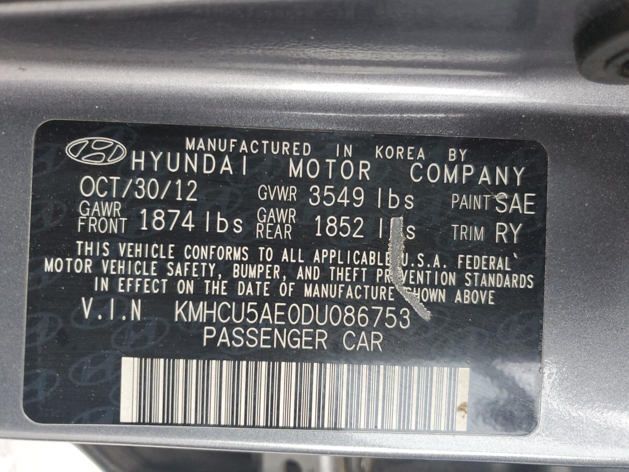 2013 Hyundai Accent VIN KMHCU5AE0DU086753 Copart auction photo, front end damage thumbnail 14