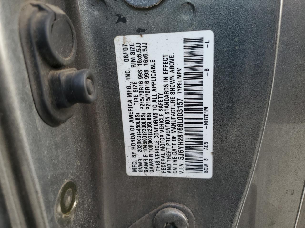 2008 Honda Element VIN 5J6YH28768L003157 Copart auction photo, mechanical damage thumbnail 12