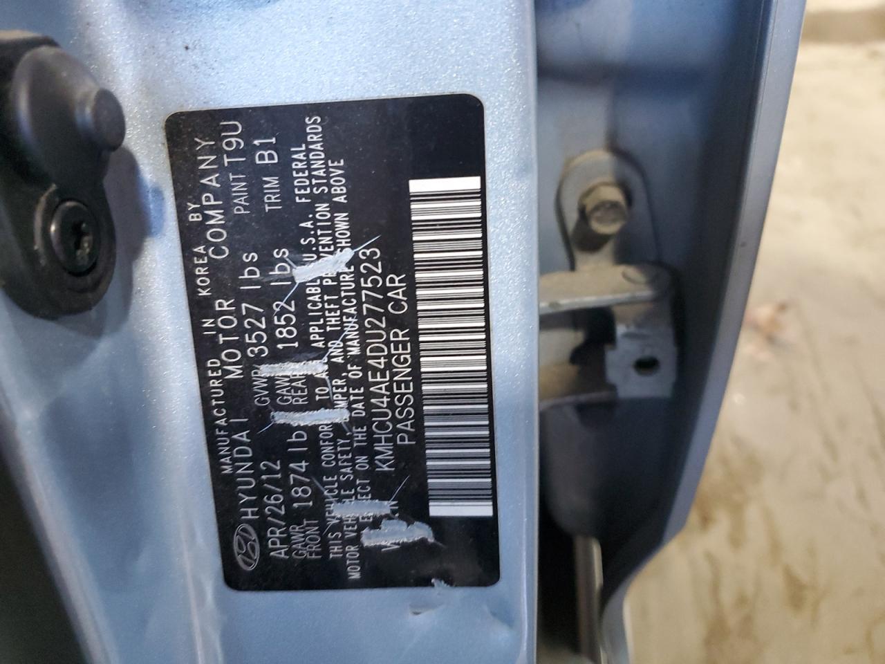 2013 Hyundai Accent VIN KMHCU4AE4DU277523 Copart auction photo, mechanical damage thumbnail 12