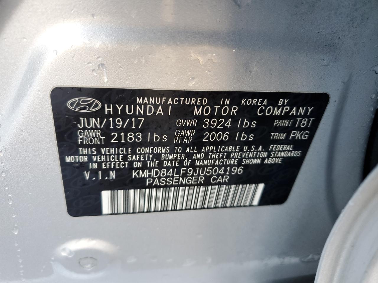 2018 Hyundai Elantra VIN KMHD84LF9JU504196 Copart auction photo, side / rear end damage thumbnail 12