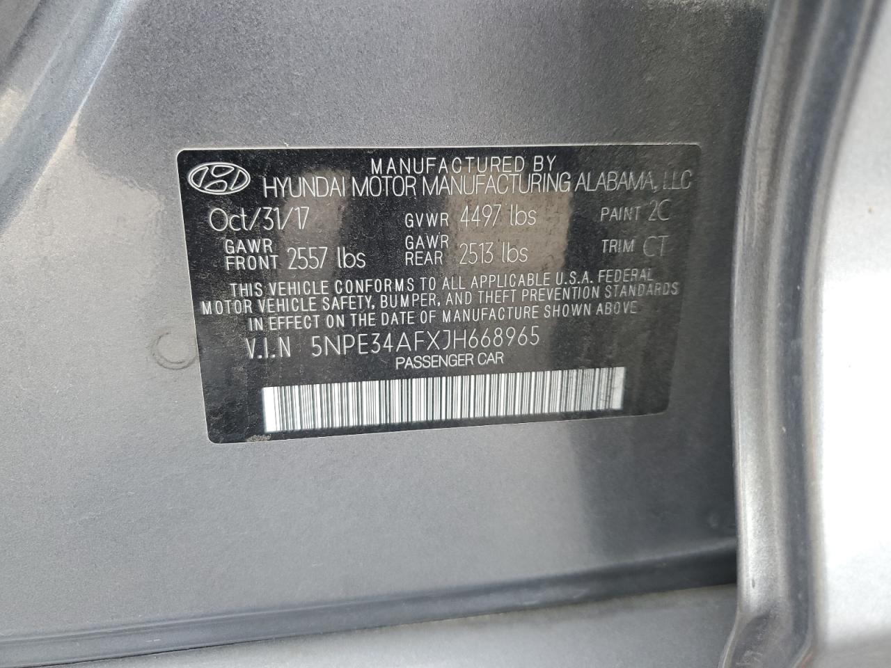 2018 Hyundai Sonata VIN 5NPE34AFXJH668965 Copart auction photo, front end / side damage thumbnail 12