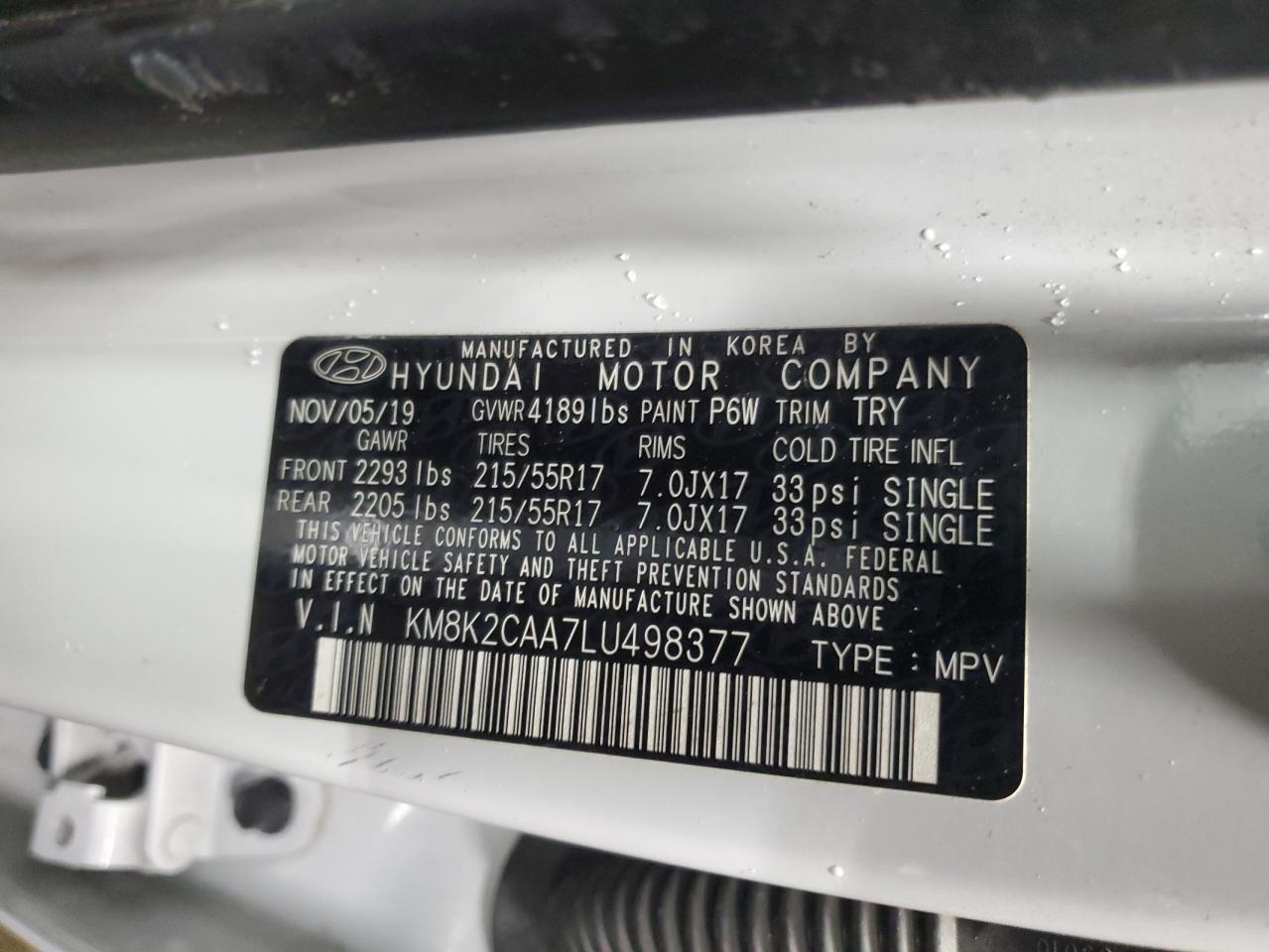 2020 Hyundai Kona VIN KM8K2CAA7LU498377 Copart auction photo, front end damage thumbnail 13