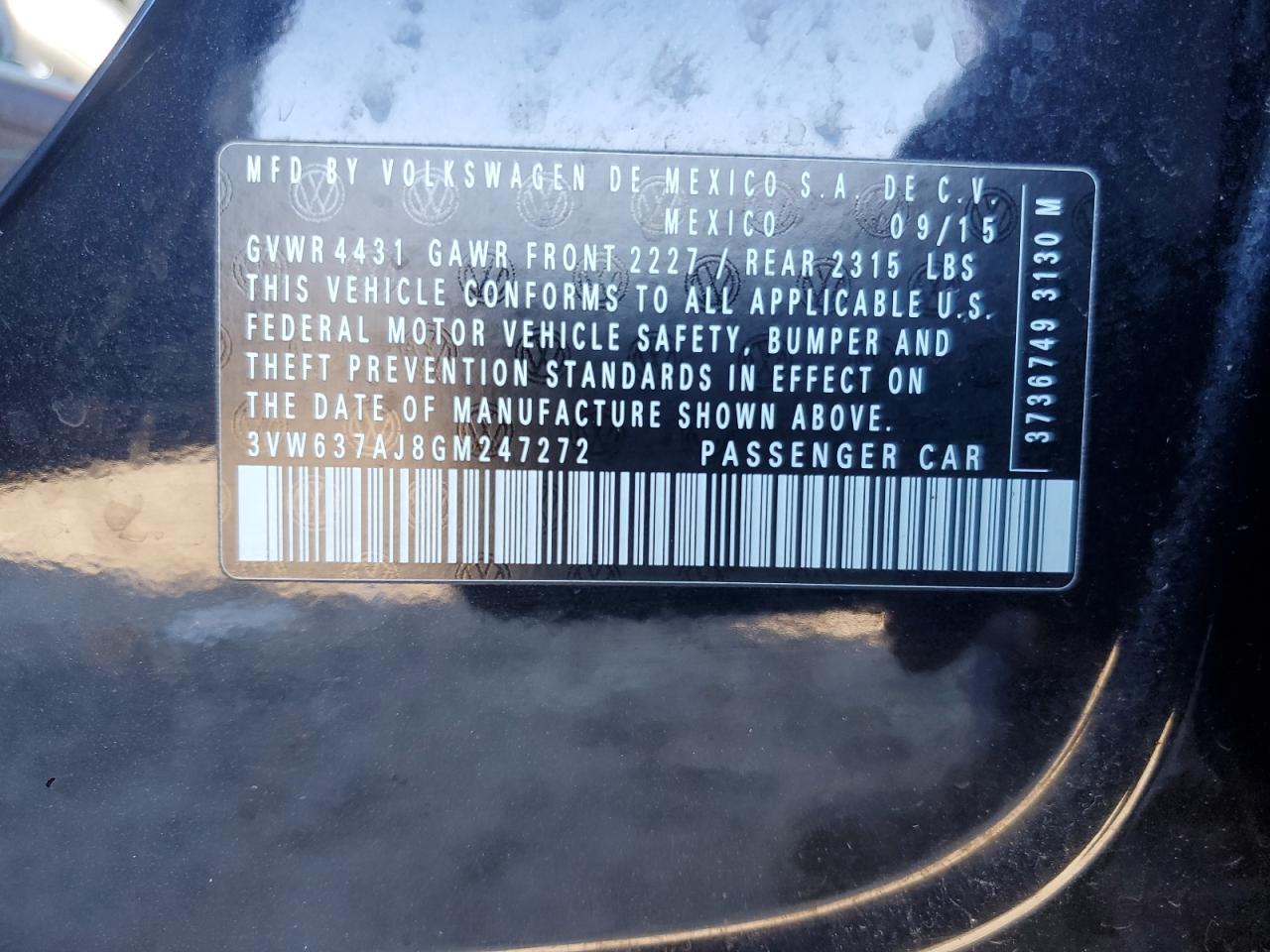 2016 Volkswagen Jetta VIN 3VW637AJ8GM247272 Copart auction photo, front end damage thumbnail 14