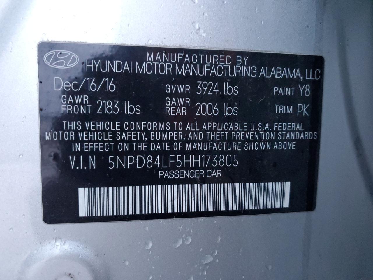 2017 Hyundai Elantra VIN 5NPD84LF5HH173805 Copart auction photo, burn - engine / front end damage thumbnail 14