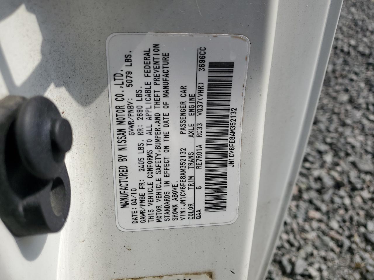 2010 Infiniti G VIN JN1CV6FE8AM352132 Copart auction photo, water/flood / minor dent/scratches damage thumbnail 13