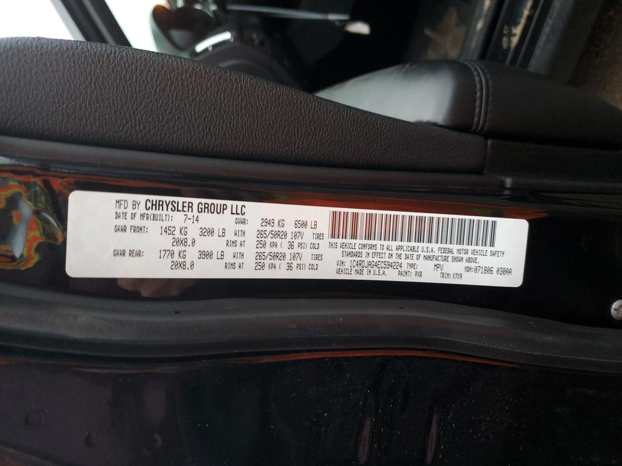 2014 Dodge Durango VIN 1C4RDJAG4EC594224 Copart auction photo, front end damage thumbnail 14