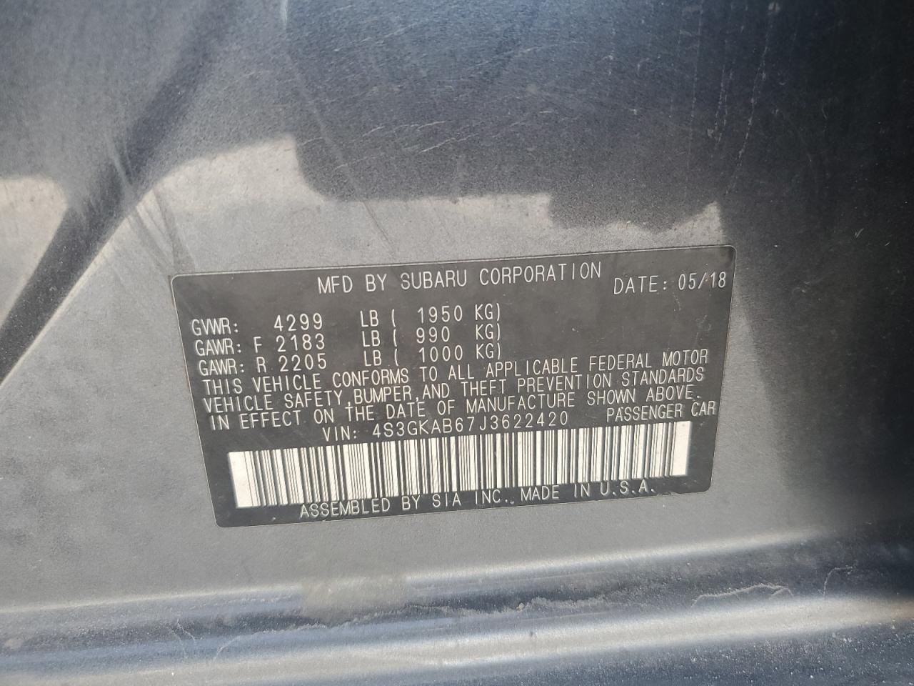 2018 Subaru Impreza VIN 4S3GKAB67J3622420 Copart auction photo, all over damage thumbnail 12