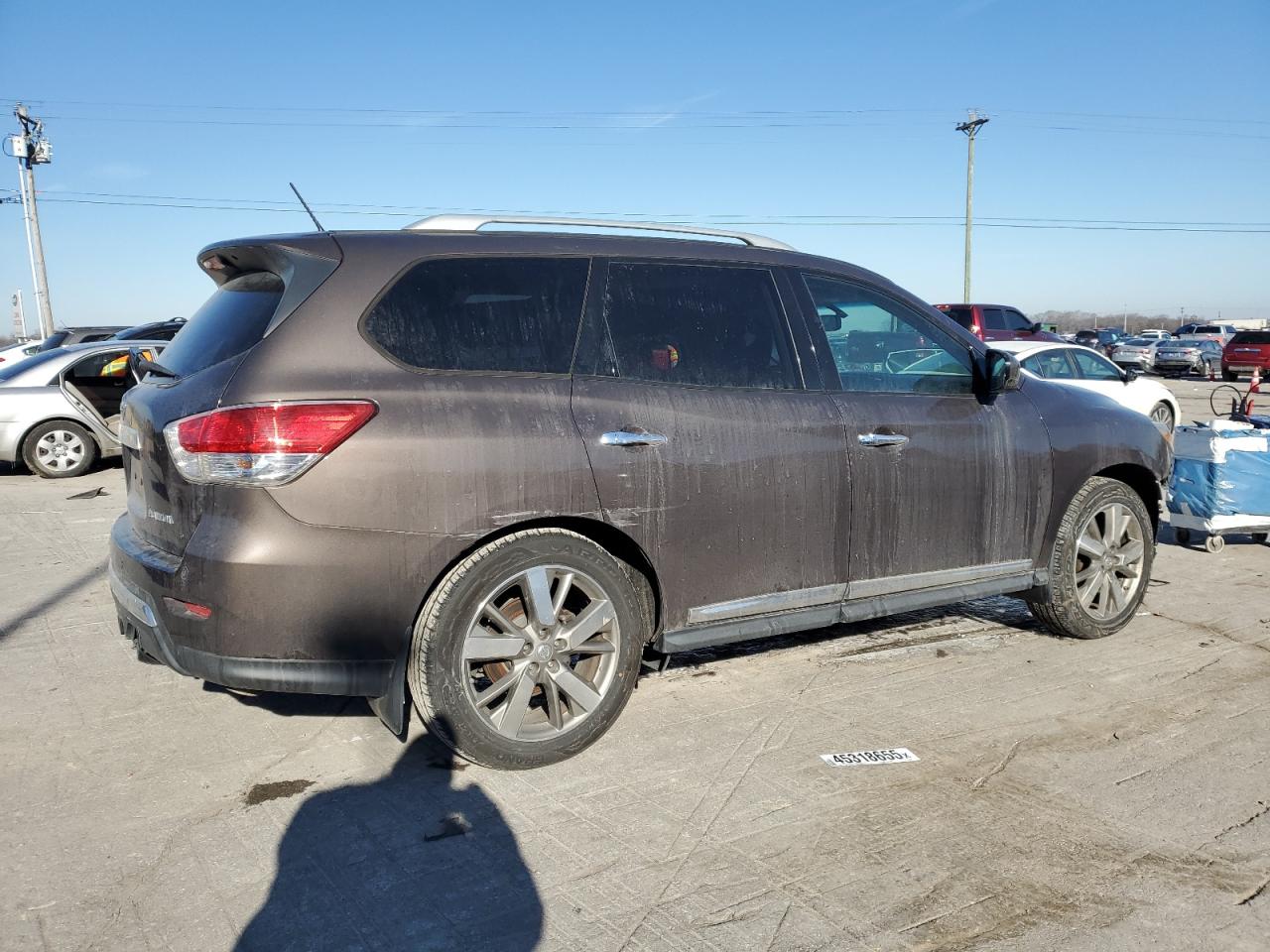 2015 Nissan Pathfinder VIN 5N1AR2MN2FC659180 Copart auction photo, side / front end damage thumbnail 3
