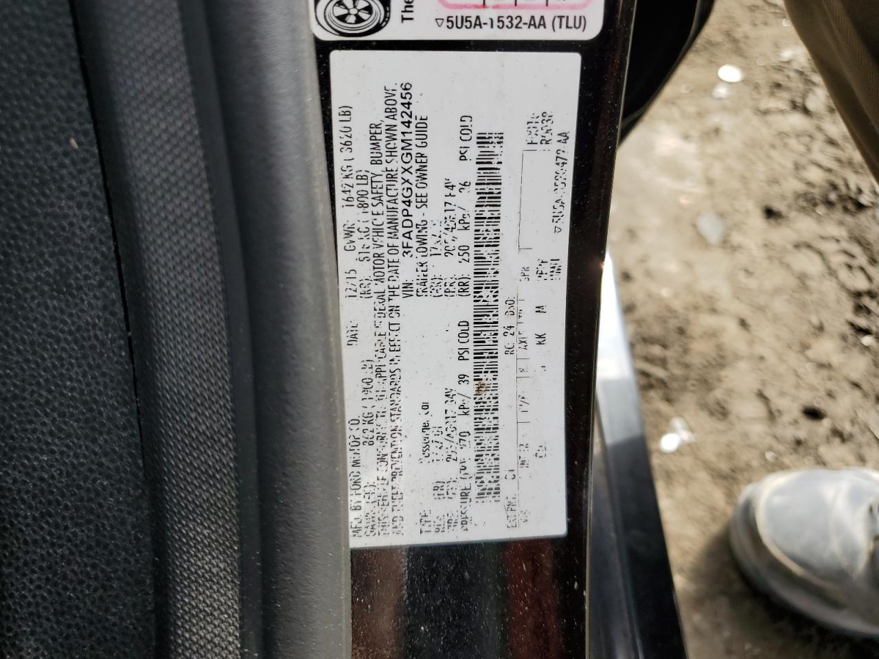 2016 Ford Fiesta VIN 3FADP4GXXGM142456 Copart auction photo, front end / rear end damage thumbnail 12