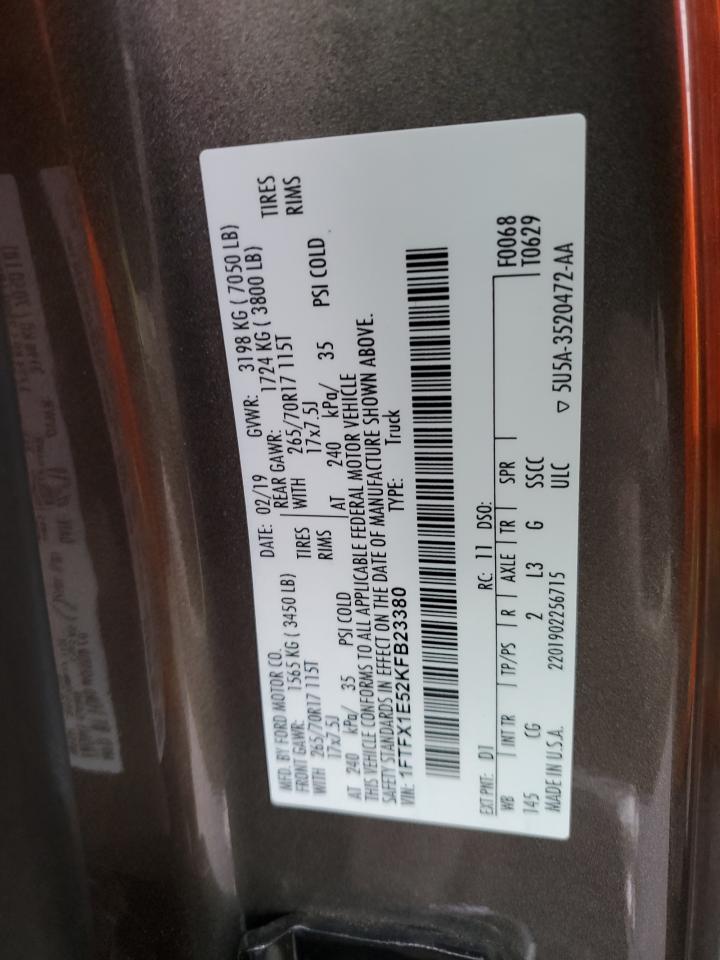 2019 Ford F-150 VIN 1FTFX1E52KFB23380 Copart auction photo, rear end damage thumbnail 12
