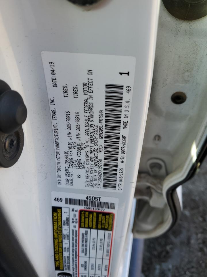 2019 Toyota Tacoma VIN 5TFCZ5AN2KX192798 Copart auction photo, all over damage thumbnail 12