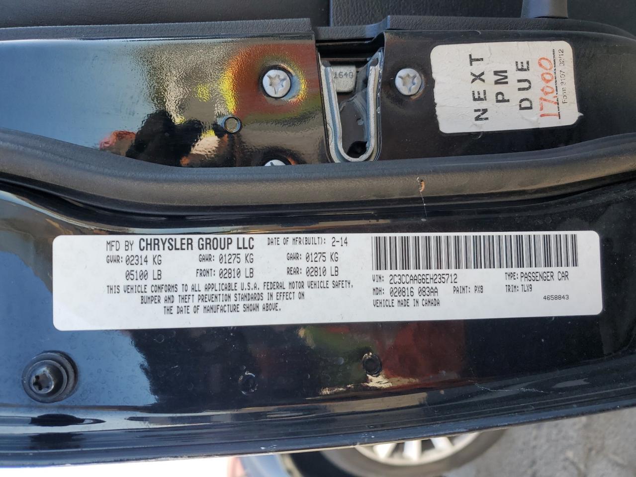 2014 Chrysler 300 VIN 2C3CCAAG6EH235712 Copart auction photo, vandalism damage thumbnail 12