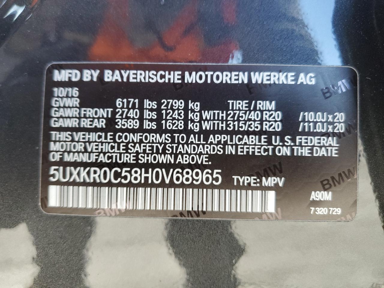 2017 BMW X5 VIN 5UXKR0C58H0V68965 Copart auction photo, front end damage thumbnail 16