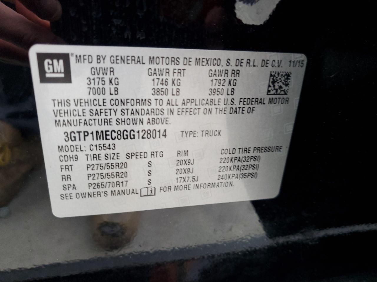 2016 GMC Sierra VIN 3GTP1MEC8GG128014 Copart auction photo, side / minor dent/scratches damage thumbnail 14