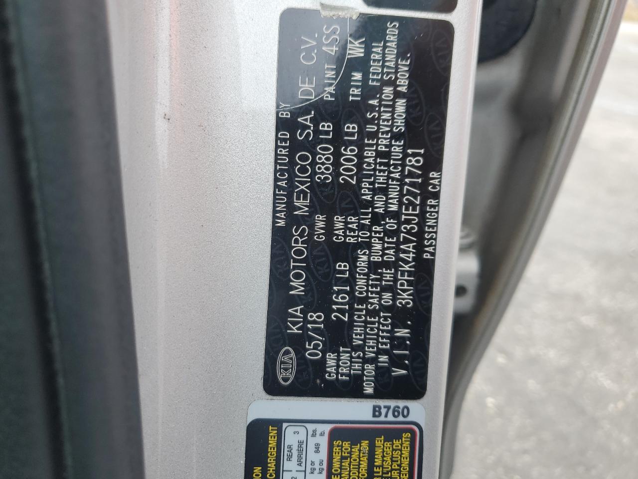 2018 KIA Forte VIN 3KPFK4A73JE271781 Copart auction photo, front end damage thumbnail 14
