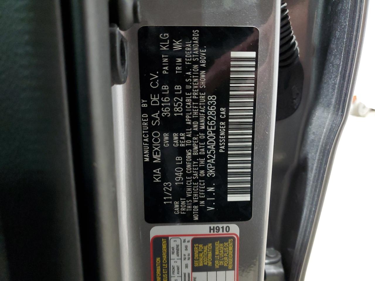 2023 KIA Rio VIN 3KPA25AD0PE628638 Copart auction photo, front end damage thumbnail 13