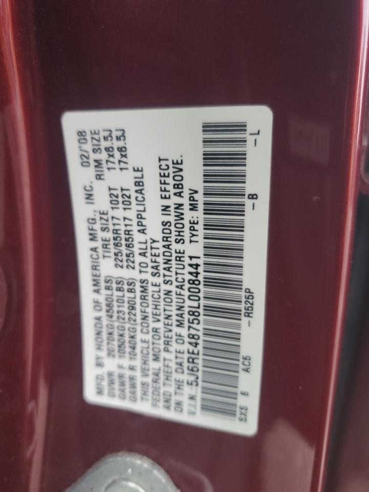 2008 Honda CR-V VIN 5J6RE48758L008441 Copart auction photo, front end / minor dent/scratches damage thumbnail 13