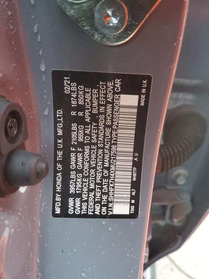 2021 Honda Civic VIN SHHFK7H4XMU217596 Copart auction photo, front end / mechanical damage thumbnail 14