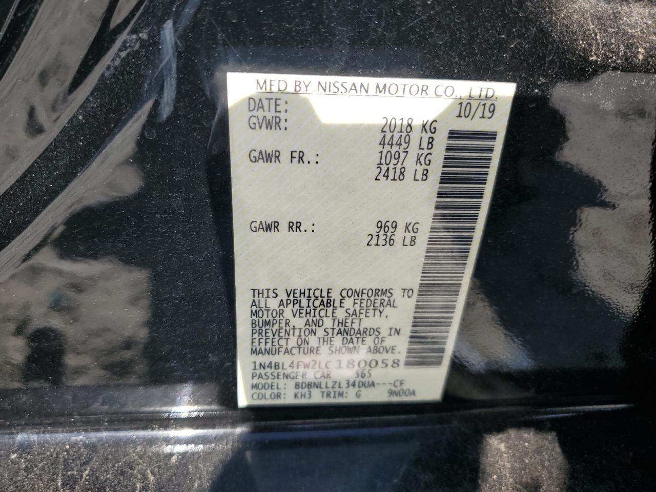 2020 Nissan Altima VIN 1N4BL4FW2LC180058 Copart auction photo, front end damage thumbnail 15