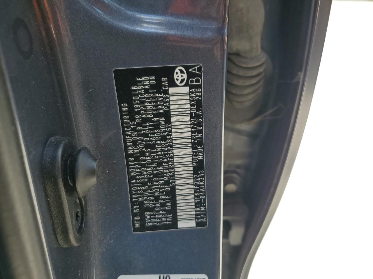 2016 Toyota Corolla VIN 5YFBURHE6GP389762 Copart auction photo, front end damage thumbnail 12