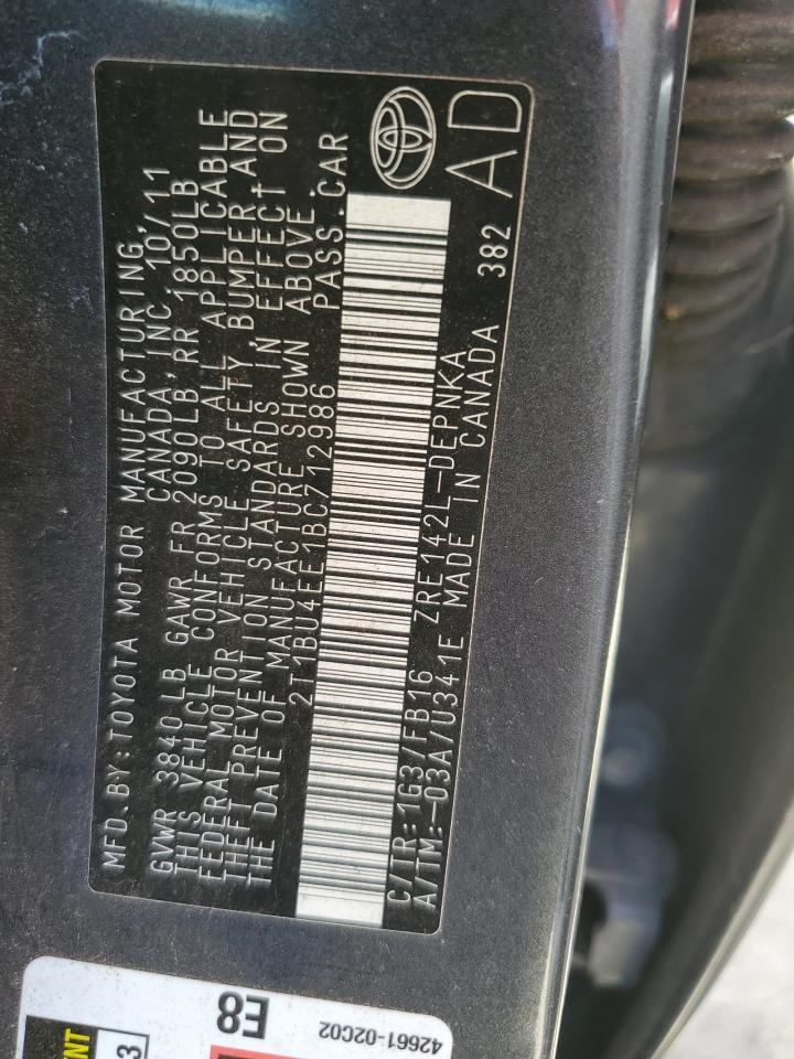 2011 Toyota Corolla VIN 2T1BU4EE1BC712986 Copart auction photo, front end / minor dent/scratches damage thumbnail 12