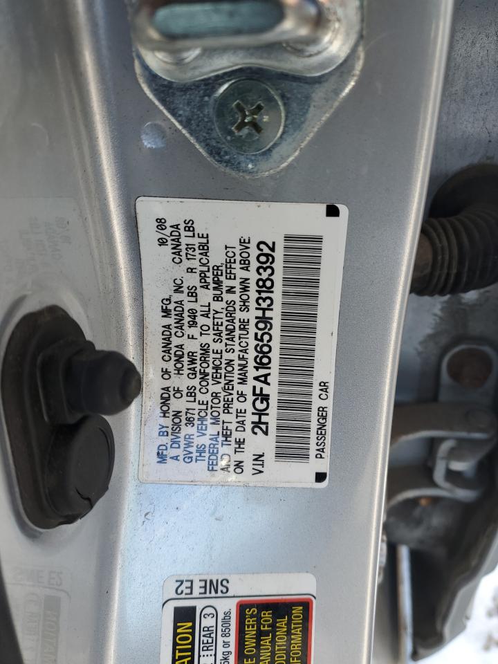 2009 Honda Civic VIN 2HGFA16659H318392 Copart auction photo, rear end / front end damage thumbnail 12