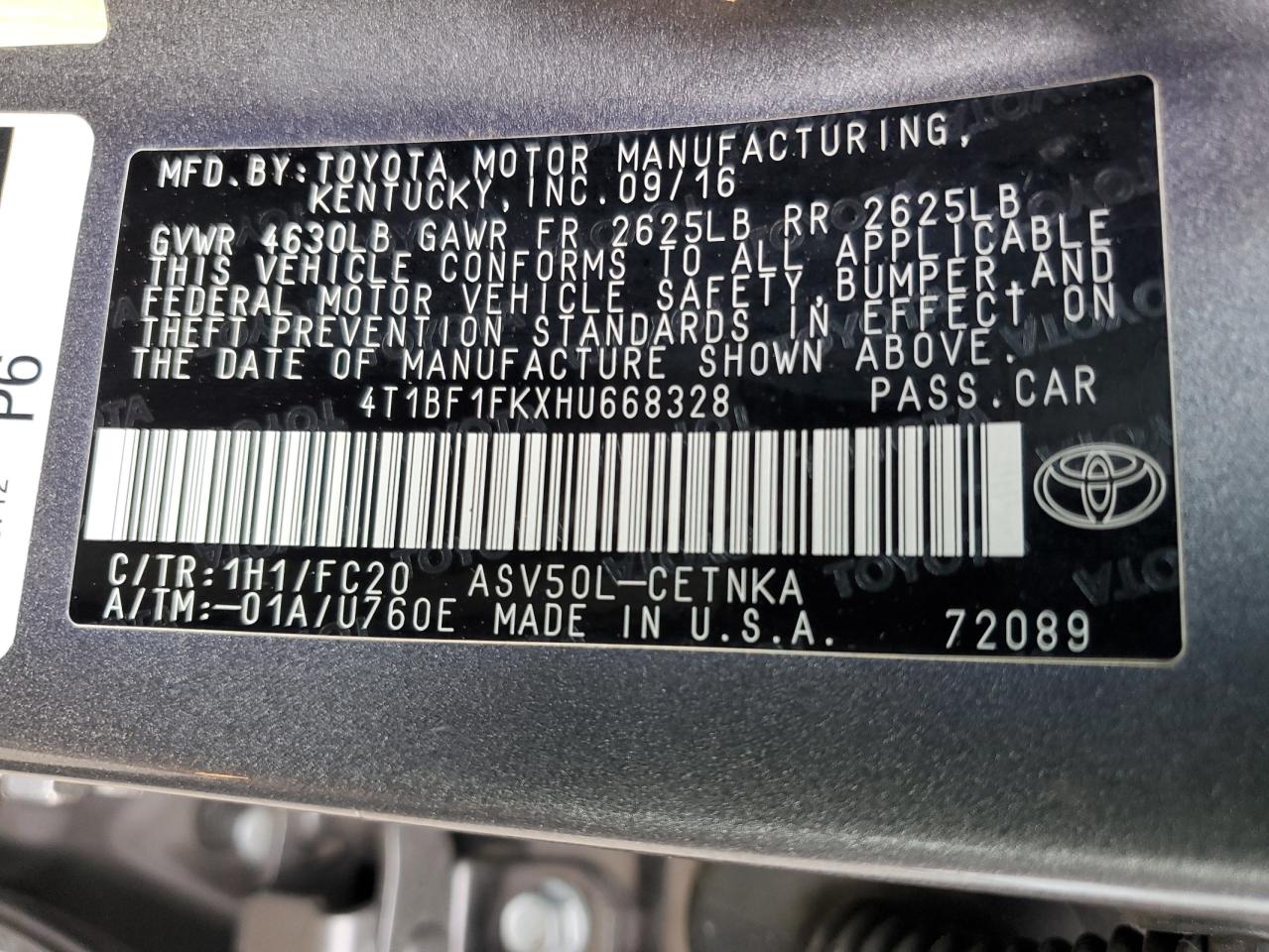 2017 Toyota Camry VIN 4T1BF1FKXHU668328 Copart auction photo, front end / minor dent/scratches damage thumbnail 12