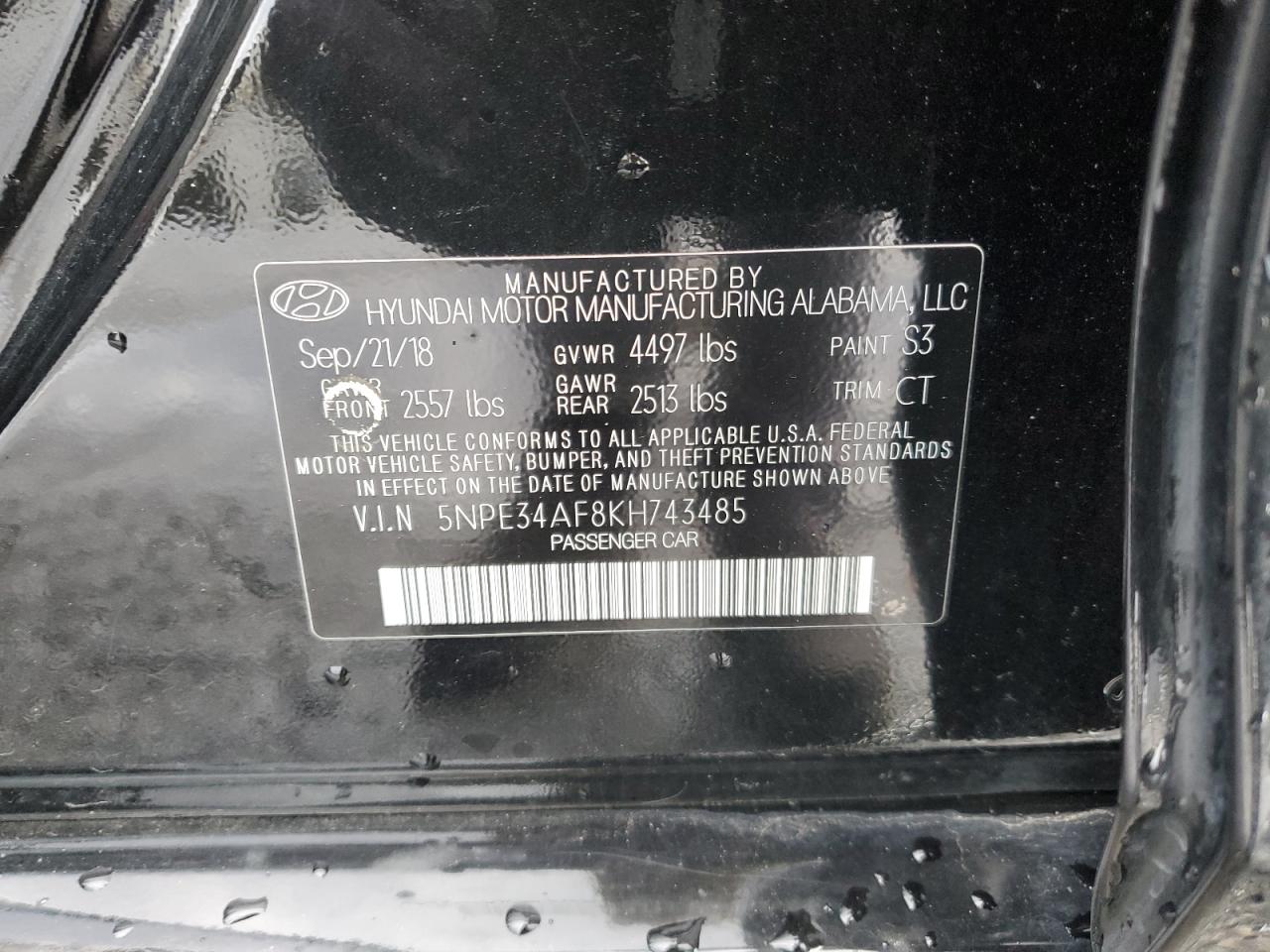 2019 Hyundai Sonata VIN 5NPE34AF8KH743485 Copart auction photo, burn damage thumbnail 14