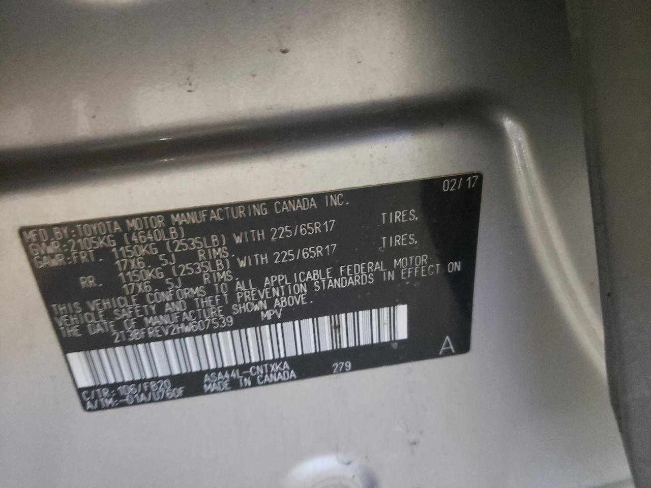 2017 Toyota RAV 4 VIN 2T3BFREV2HW607539 Copart auction photo, front end damage thumbnail 15